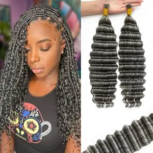 KRN Grey Deep Wave Bulk Hair Extensions For Boho Braiding 2 Bundles 100G 100%  Wet and Wavy Curly Human Hair No Weft Wet and Wavy Virgin hair