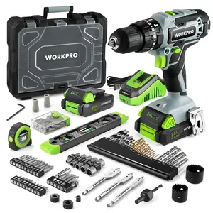 #Summervibes WORKPRO 20V Max Cordless Drill Driver Set, Electric Power Impact Drill Tool with 102 Pieces Accessories, 1/2'' Chuck Impact Drill Kit with Portable Case, 2 x 2.0Ah Li-ion Batteries with Fast Charger