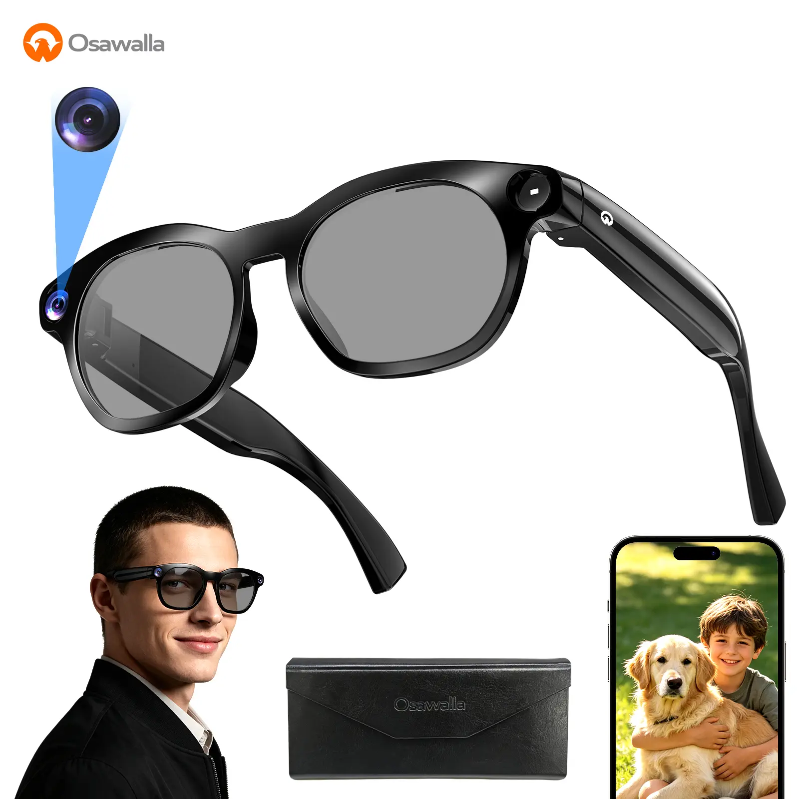 OSAWALLA 2026 New Smart AI Camera Glasses - 8MP Camera, 1080P Anti-Shake Recording, Real-Time Language Translation, Open-Ear Bluetooth Audio, Hands-Free Fitness Cool Gadgets for Outdoor Activities Gifts