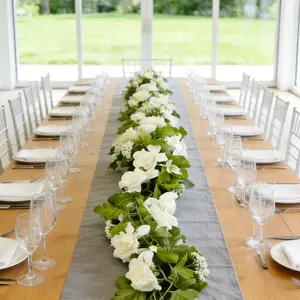 1pc Artificial White Vine Garland with Roses & Green Vines - Hanging Flower Vines Suitable for Weddings, Christmas, Indoor/Outdoor Decor - Plastic Flowers & Foliage Garland for Stairs, Doors, Balcony - Faux Floral Garland Decoration