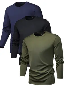 Men's Spring & Fall Regular Fit Long Sleeve Solid Color Basic T-Shirt, Lightweight Casual Sportswear, Suitable for Outdoor Activities; Perfect Gift for Husband or Boyfriend; Street Style, Commuter, Outdoor, Vacation Wear