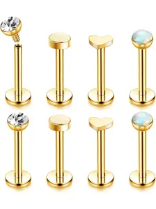 16G G23 Titanium Labret Stud Internally Threaded Lip Piercing Nose Studs Lip Bar Tragus Earrings Tragus Helix Piercing Medusa Labret Piercing Jewellery Gold/Silver/Rosegold Tragus Stud 6/8MM