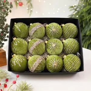 8CM/12PCS flash diamond velvet cloth Christmas ball ornaments Christmas decorations window pendant Home Decor Ornaments