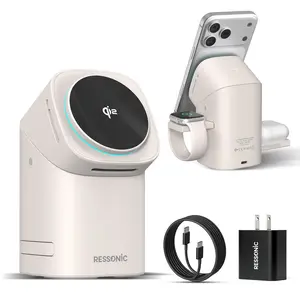 RESSONIC Three in One Wireless Charger Fast Charging Qi2 Certified for iPhone & Samsung iWatch AirPods Magnetic Automatic Rotation Touch Pop-Up Charging Station Easy Carry
