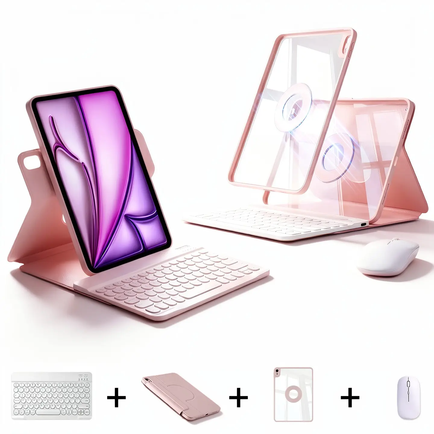 SPALLO Tablet Keyboard Case for iPad Air 8th M4 2026 11 inch & iPad A16 11th/10th, Compatible with iPad Pro M5 2025 13" with 360 Rotatable Detachable Magnetic Transparent Hard PC Back, Backlit Wireless Keyboard Case & Mouse