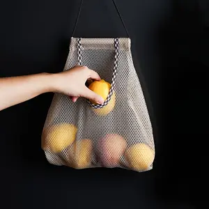 1pc Hanging Mesh Storage Bag, Large Capacity Wall Hanging Storage Bag, Kitchen Organization Mesh Bag, Fruit And Vegetable Storage Bag, Kitchen Supplies