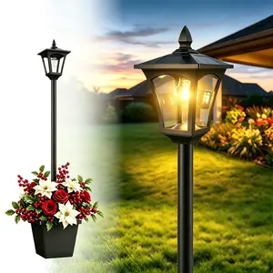 65" Solar Lamp Post Light with Planter, Glass 60 Lumens Solar Garden Lights Outdoor Waterproof Solar Pole Lights Patio Decor, Warm White