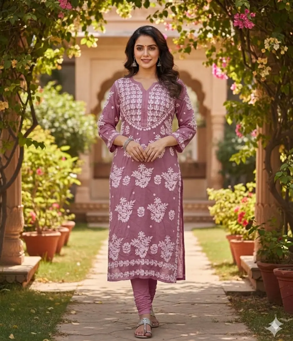 Modal Pure lucknowi long kurti with heavy work