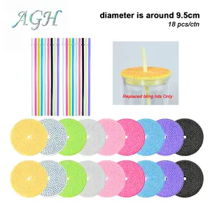 Pre-Order AGH [New Arrived] 18/36pcs Replaced Bling Screw Lids & Straw ONLY Matching for AGH 16oz/24oz Snow Globe Lava Drip Plastic Tumblers