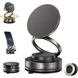 360 adjustable vacuum magnetic mobile phone holder, 2025 new upgraded vacuum suction cup mobile phone holder magnet, portable folding car mobile phone holder, suitable for all smart phones black, Cell Phone Mount