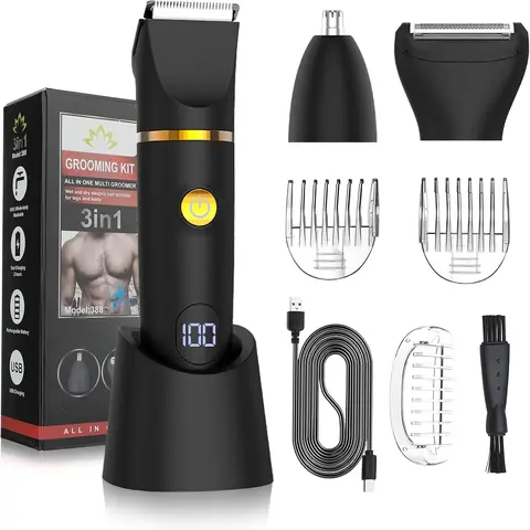 Manscape Body Trimmer 3-in-1 Men's Grooming Kit - Ceramic Blade Body Trimmer, Foil Ball Shaver & Nose Hair Trimmer, LED Display, IPX6 Waterproof, Type-C Fast Charge, Groin/Chest/Legs/Face Care