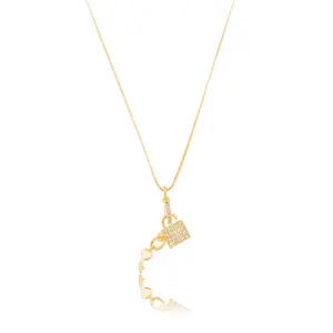 Padlock and Key Necklace - 18k Gold Plated