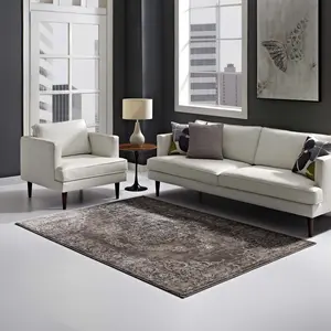 Modway Gamela Rustic Vintage Ornate Floral Medallion 5x8 Area Rug in Antique Light and Dark Brown
