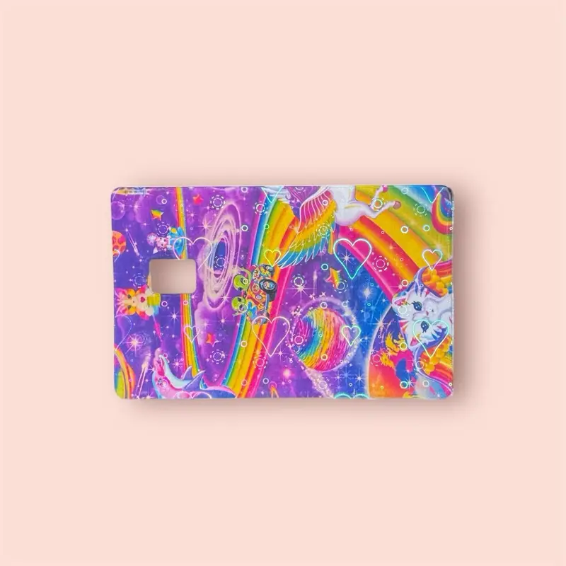 Holographic Retro 2000's Character Debit Card Skin with Rainbow Unicorn Design for Unique Style