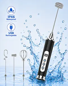 ODIFORGO New Generation IPX6 Waterproof Rechargeable Milk Frother, 3-Speed Electric Foam Maker with LED Display and 3 Replaceable Whisks for Coffee, Latte, Cappuccino, Matcha, Eggs, Cream & Protein Shakes