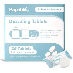 Papablic Descaling Tablets, Compatible with Momcozy, Baby Brezza, Papablic Bottle Washer, Warmer, Sterilizer & Formula Maker – Removes Milk & Limescale for Better Performance, 25 Count