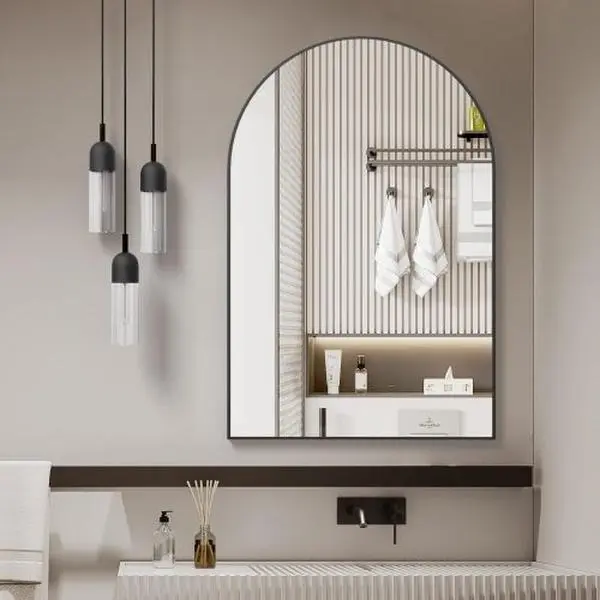 24x32" Bathroom Mirror for Wall, Metal Framed Arched – Anti-Fog Rustproof Vanity Mirror with Beveled Edge, Modern Decorative Wall Mirror for Bathroom, Bedroom, or Entryway