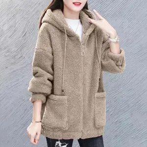 Womens Warm Fuzzy Zip Up Hoodie Oversized Sherpa Jacket with Pockets Faux Fur Fleece Winter Coats
