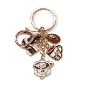 Nxqxn Coffee Theme Metal Keychain, Coffee Charm Keychain, Round Casual Style, Car and Bag Decoration, Ideal Birthday Gift for Friends and Family, Coffee Keychain Gifts, Coffee Keychain For Bags, Coffee Keychain For Car Keys