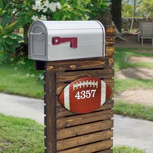 Designocracy MA989802-12 12 in. Football Wooden Custom House Number Sign Decor