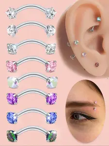 16G CZ Eyebrow Piercing Jewelry Curved Barbell Eyebrow Rings Vertical Labret Lip Jewelry Rook Daith Vertical Tragus Helix Earrings For Women Men 8mm Hypoallergenic Stainless Steel Side Labret Jewelry