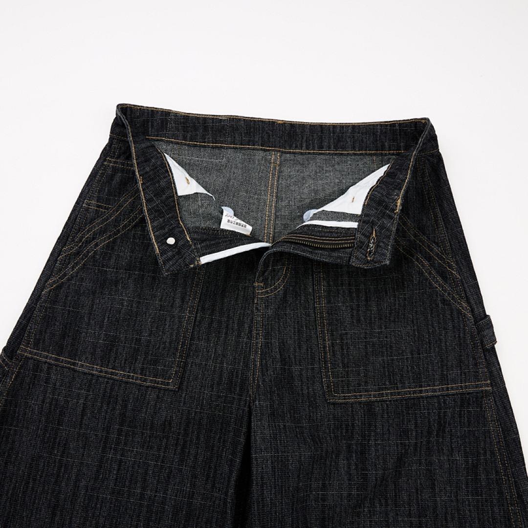 Inflation-themed men’s workwear baggy carpenter jeans | dark wash wide-leg streetwear denim