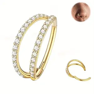Unisex 4PCS 18g Nickel-Free Titanium Steel Body Jewelry Set - Segmented Hinged Septum/Conch/Lip Hoops, Tragus Earrings, Double-Row Zircon-Accent Nose & Ear Bone Studs