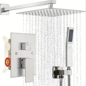 Brushed Nickel Shower Faucet Set, Rainfall Shower System with Rain Shower Head and Handle Set, Wall Mounted Shower Fixtures, Full Metal Trim Repair Kit 8 inch Brushed Nickel (With Shower Valve)
