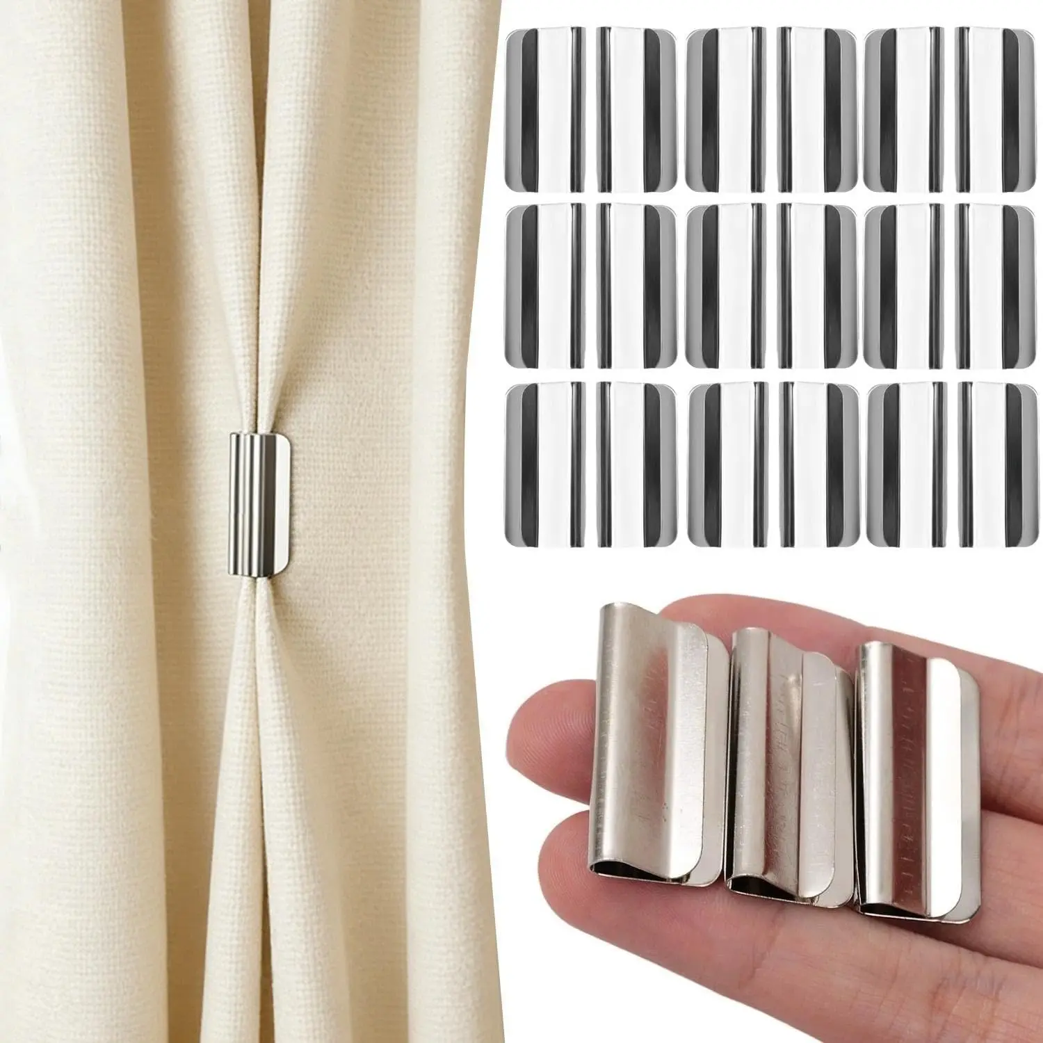 Magnetic Curtain Blackout Clips, Nail-Free No Drilling Curtain Gap Fixed Clip, Rustproof Metal Curtain Holdbacks Clip for Bedroom Living Room Home Decor(3 Pair)