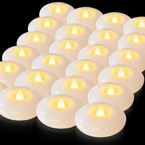 24Pack 200 Hour Flameless Floating Candles, 3 Inches White Waterproof Led Tealights for Wedding Vases Centerpieces Party Proposal Pool Decor Decoration