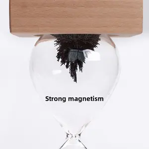 Magnetic Hourglass with Wooden Base - Mesmerizing Iron Filings Sand Timer, Cool Desk Decor Fidget Toy for Office, Unique Stress Relief Gift for Men Women Kids