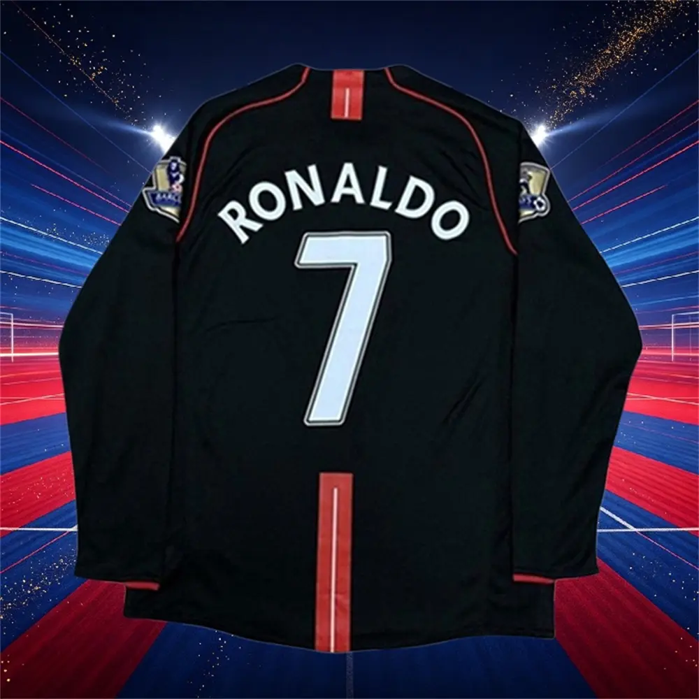 07 08C7 Cristiano Ronaldo Away Black Long Sleeve Quick Dry Breathable Retro football Jersey