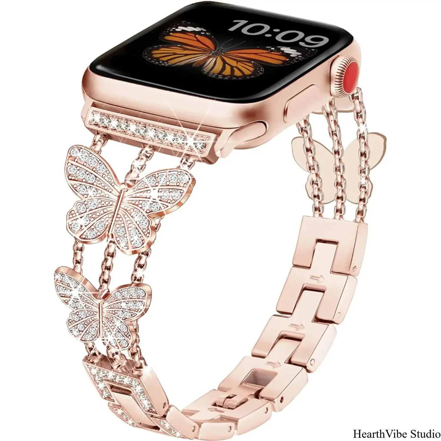 Women's Bling Diamond Metal Butterfly Strap Apple Watch Band, Compatible with 38mm/40mm/42mm/44mm/41mm/45mm/49mm Iwatch Series 9/8/7/SE/6/5, Wearable Tech Accessories