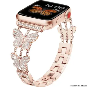 Women Butterfly Strap for Apple Watch Band 49mm 41 45 40 44 38 42mm Bling Diamond Metal Bracelet for Iwatch Series 9 8 7 SE 6 5