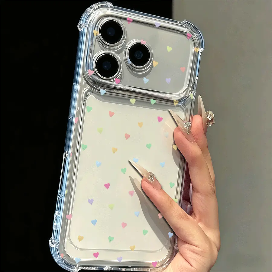 Cute Colorful Dopamine Heart Pattern Transparent Phone Case,  Shockproof Lens Raised Protection, Compatible With Iphone 17 Pro/17/16/16 Plus/16 Pro Max/15/15 Pro/15 Pro Max/14/14 Plus/15 Plus/13/13 Pro/13 Pro phone 17 pro max cases  girls tiktokshopbackto