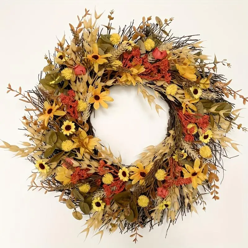 ZMOCEN 1pc 24" Large Fall Wreaths Outdoor artificial plants,Bohemian style wreath,Door Wreaths With Daisy Farmhouse Autumn Wreath For Thanksgiving,Outside Indoors Wreaths, Decorative Swags,Halloween and Christmas decorations