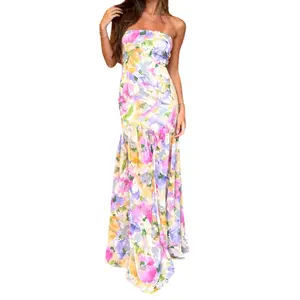 Women Strapless Floral Sundress Backless A-Line Long Tube Maxi Dress for Cocktail Party Beach Streetwear summer outfits flowy festival wear formal Vacation Sleeveless Elegant