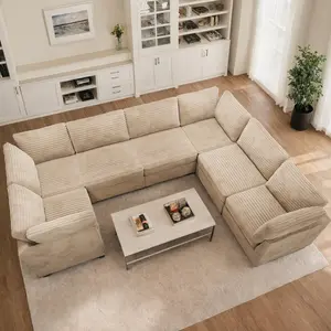 XIZZI 131" U-Shape Modular Sectional Cloud Couch Set with Chaise ‌and Ottoman‌, Upholstered Modular Cloud Sofa for Living Room Apartment - Easy Assembly Required