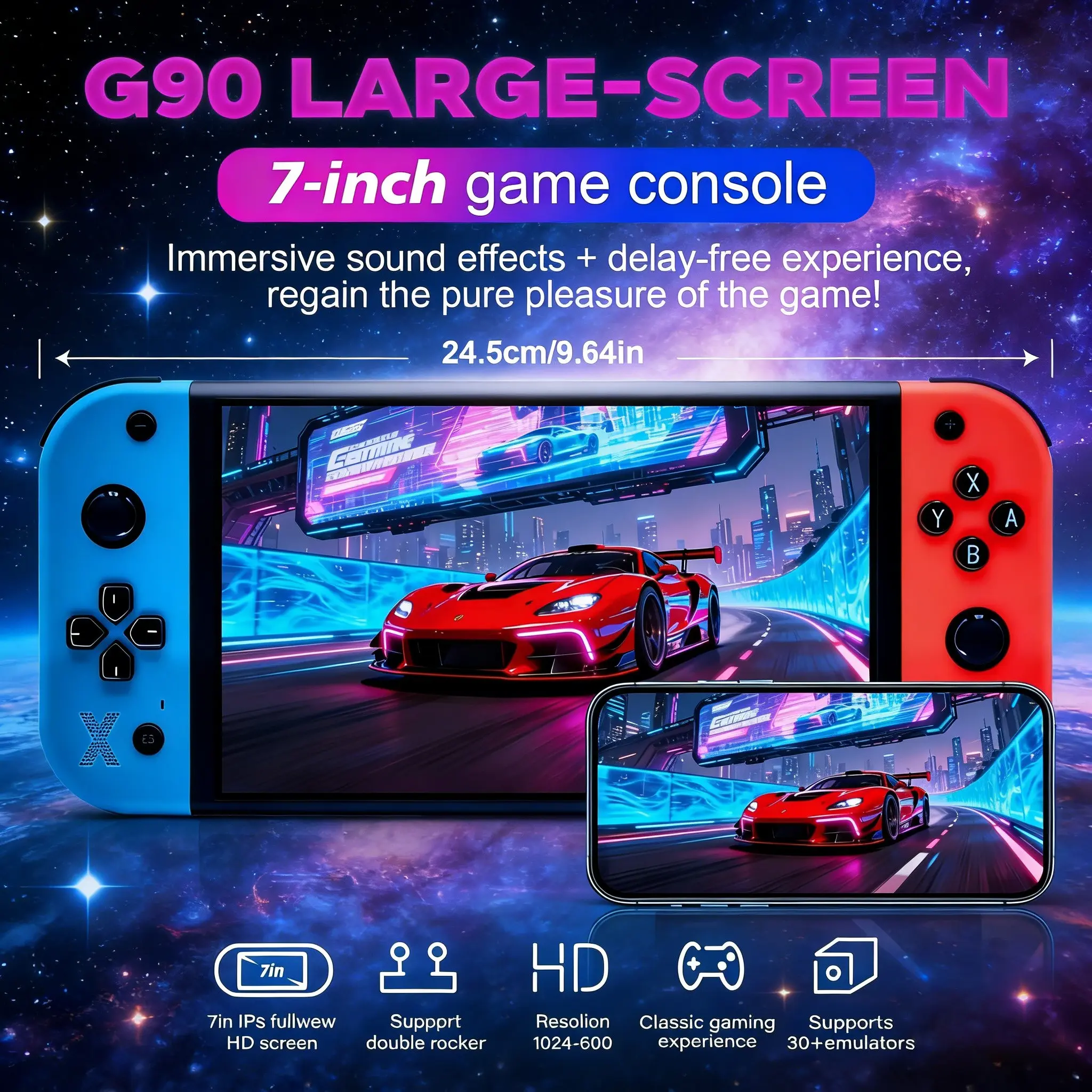 G90 Electronic Game Console, Video Game Console, 7.0 Inch HD IPS Screen, Retro Portable Handheld Gaming Machine, Large Memory, Portable Gaming System, Hand Held Games, Christmas Gift, New Year Present