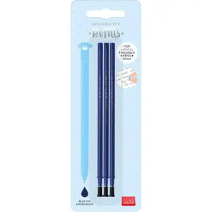 - Refill for Erasable Gel Pen, Set of 3, Height 13 cm, Blue Thermosensitive Ink, 0.7 mm Tip