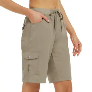 Women's lightweight quick drying outdoor shorts with multifunctional pockets and elastic waistband, suitable for hiking and camping