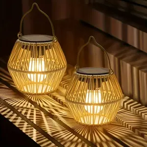 Solar Lanterns Set of 2, Handwoven Outdoor Hanging Lights, Handmade Garden Lights, Patio Lighting, Garden Patio Yard Pathway Decoration, Holiday Festival Decorations