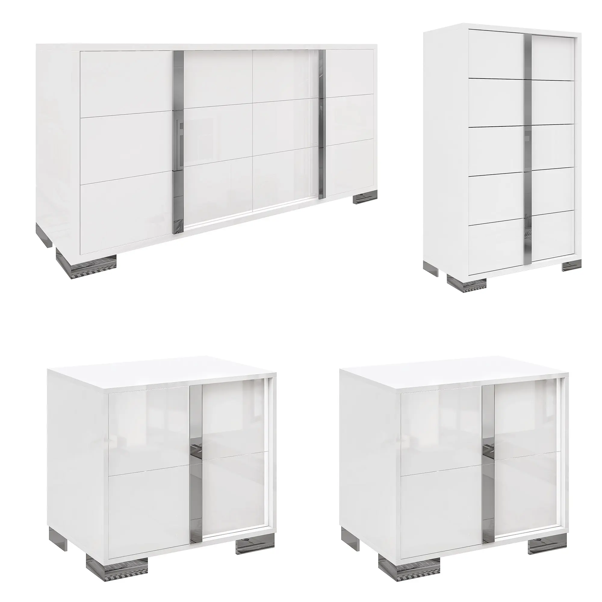 [Summerwins][Ships in Multiple Boxes] VanAcc 2/3/4 Piece Bedroom Dresser Set, Modern High Gloss UV Finish, 2 Nightstands, Chest of 5 Drawers & 6 Drawer Dresser, Electroplated Metal Handles, Bedroom Furniture Set