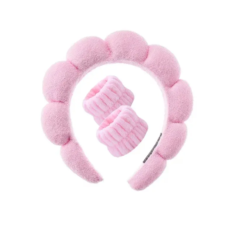 Cotton Cloud-shaped Hairband & Wristband Set for High-top Girls Comfortable Versatile Makeup Removal Accessory Pink Design