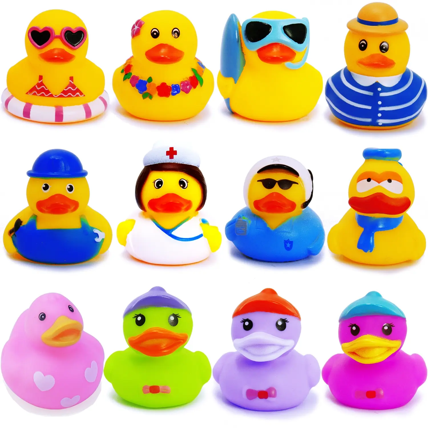 12-Pack Rubber Duck Assortment, Rubber Duckies for Kids, Infant, Baby Bath Toys & Toddler Floaters, Classroom Halloween Party Favors, Swimming Pool Decorations, Play