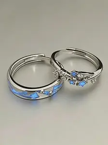 Blue Glow-In-The-Dark Promise Ring, Luminous Couple Ring, Wedding Anniversary Gift, Valentine's Day Present, Elegant Jewelry for Couples