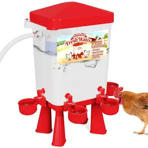 Chicken Waterer, 3 Gallons Automatic Chicken Waterers with 5ft Pipe, Float Controlled Automatic Poultry Water Feeder, 5 Chicken Waterer Cups (Red, 3 Gallons)