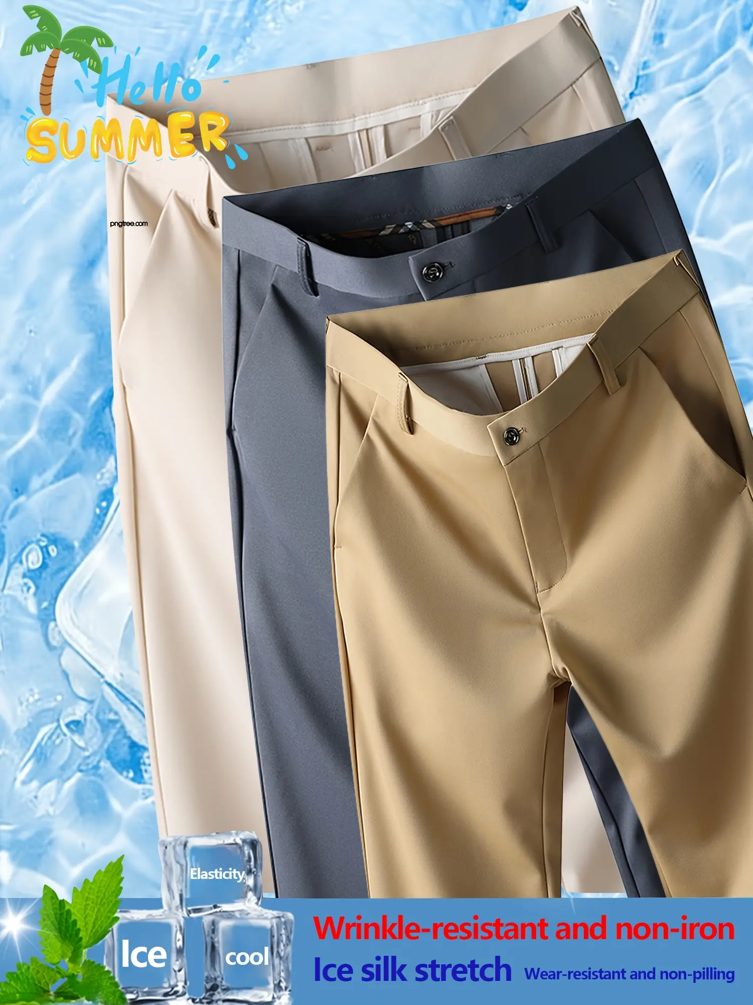3-pack men’s stretch pants, slim fit that flatters your figure, smooth close-to-skin feel, wrinkle-resistant no ironing needed, four-way stretch, suitable for commuting and outdoor activities, elegant business casual trousers, versatile everyday men’s pan