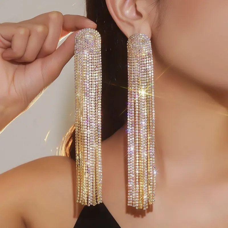 Long Tassel Dangle Earrings for Women,Rhinestone Statement Drop Earrings Wedding Prom Dangling Earings Fashion Jewelry
