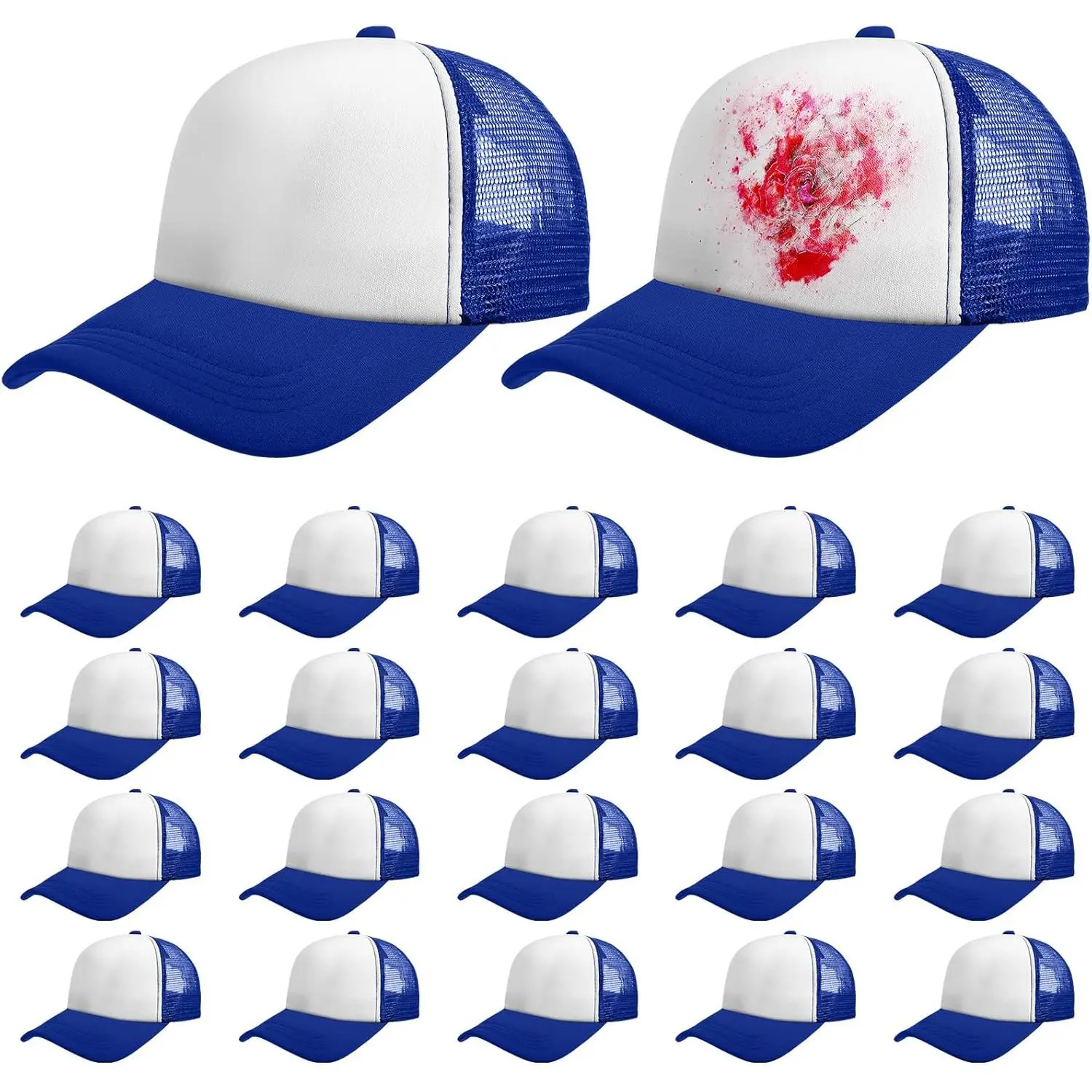 24 Pack Sublimation Blank Cap Trucker Mesh Cap Unisex Plain Blank Baseball Hat for DIY Embroidery Sublimation Printing